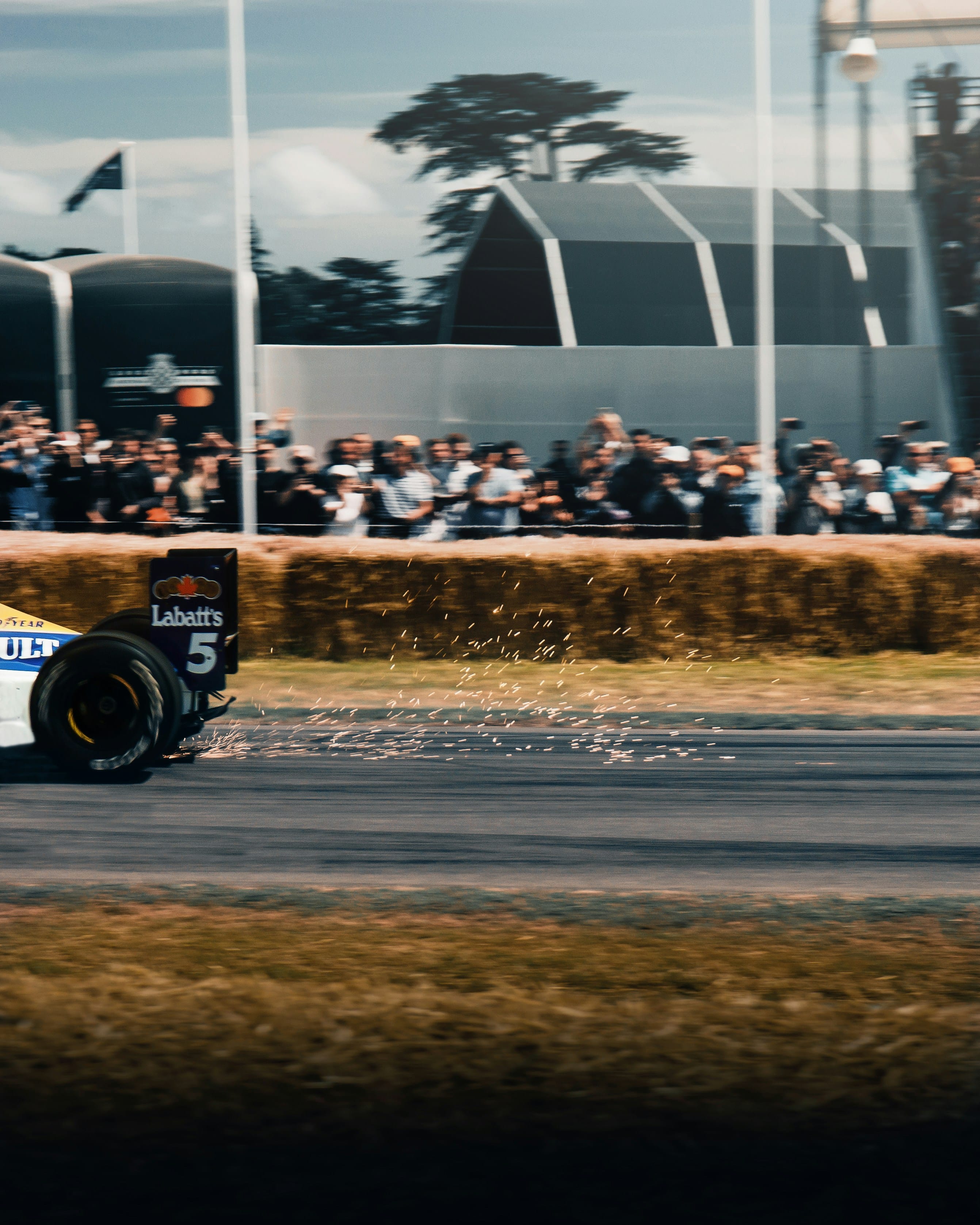 sparks flying of a race car